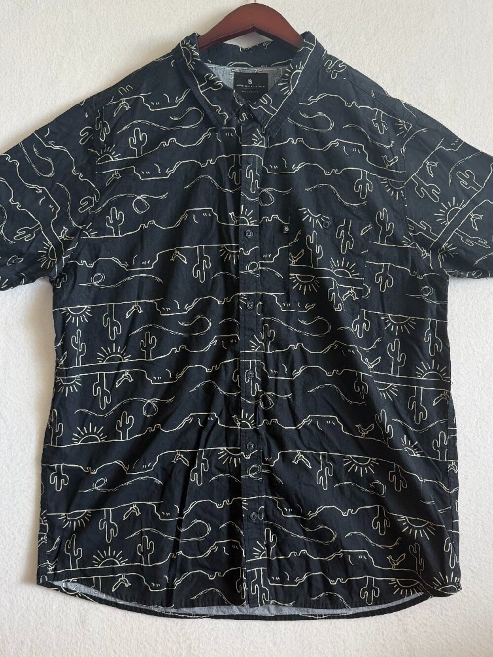 Junk Food Clothing Button Up Shirt Mens XXL Short Sleeve Black Cactus Print West